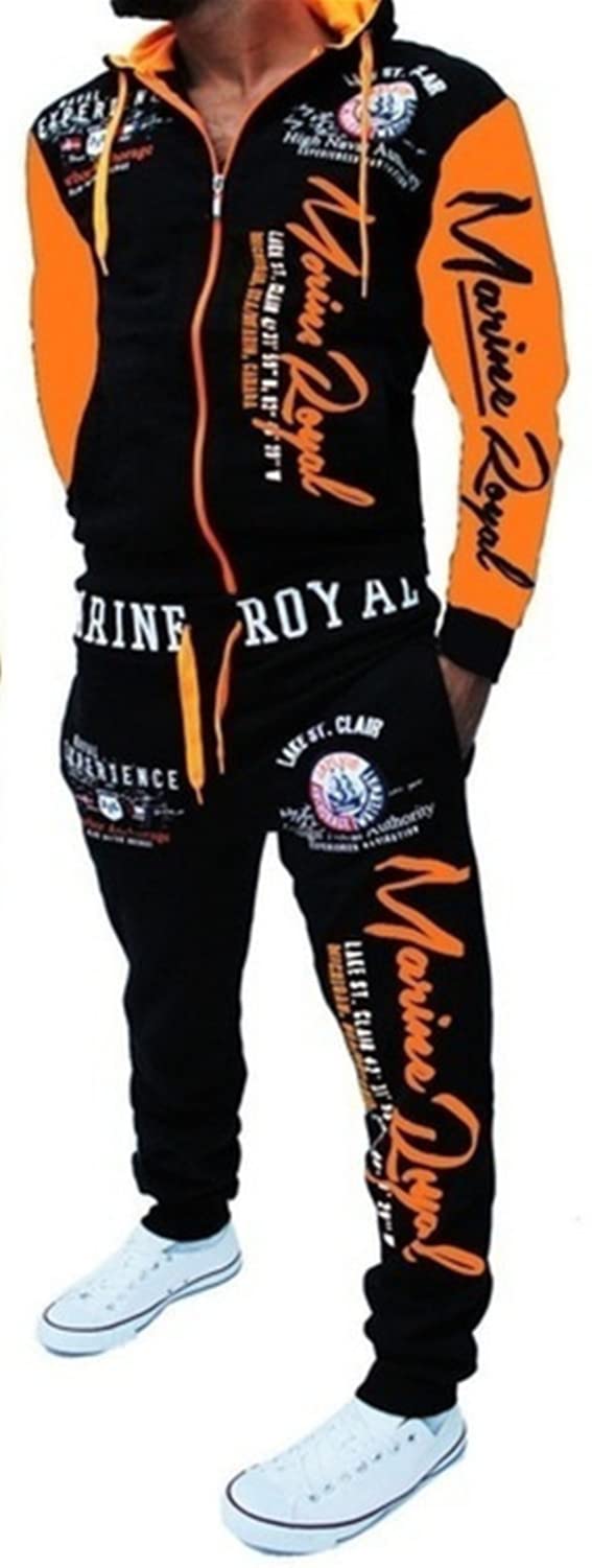 HHGKED Men 's Casual Tracksuit Hooded Full Zip Elastic Waistband Sweatsuit Set