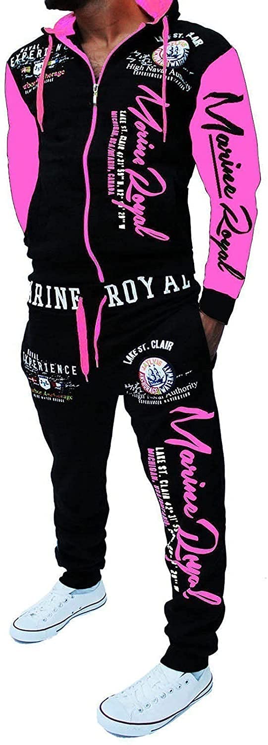 HHGKED Men 's Casual Tracksuit Hooded Full Zip Elastic Waistband Sweatsuit Set