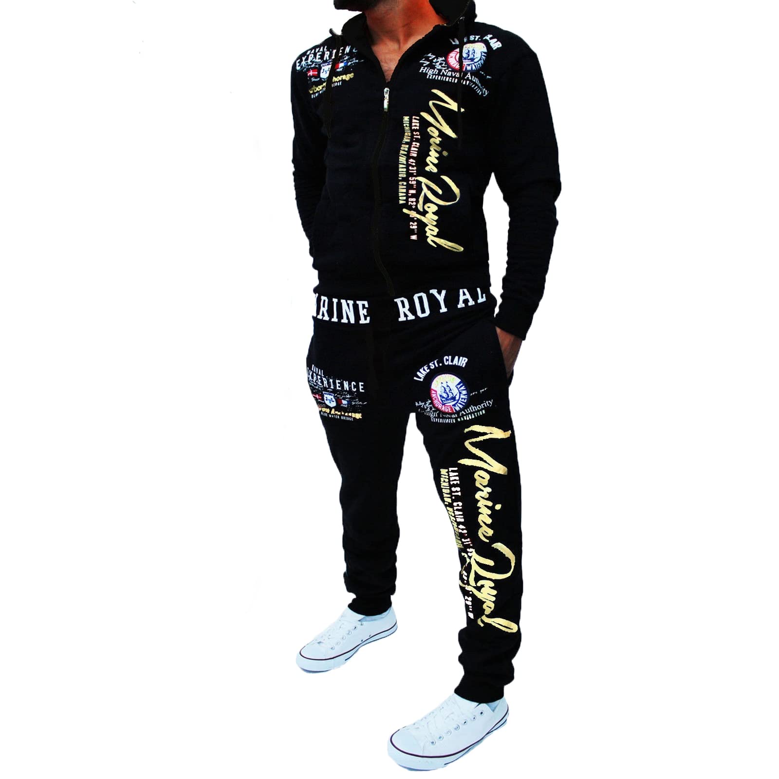 HHGKED Men 's Casual Tracksuit Hooded Full Zip Elastic Waistband Sweatsuit Set