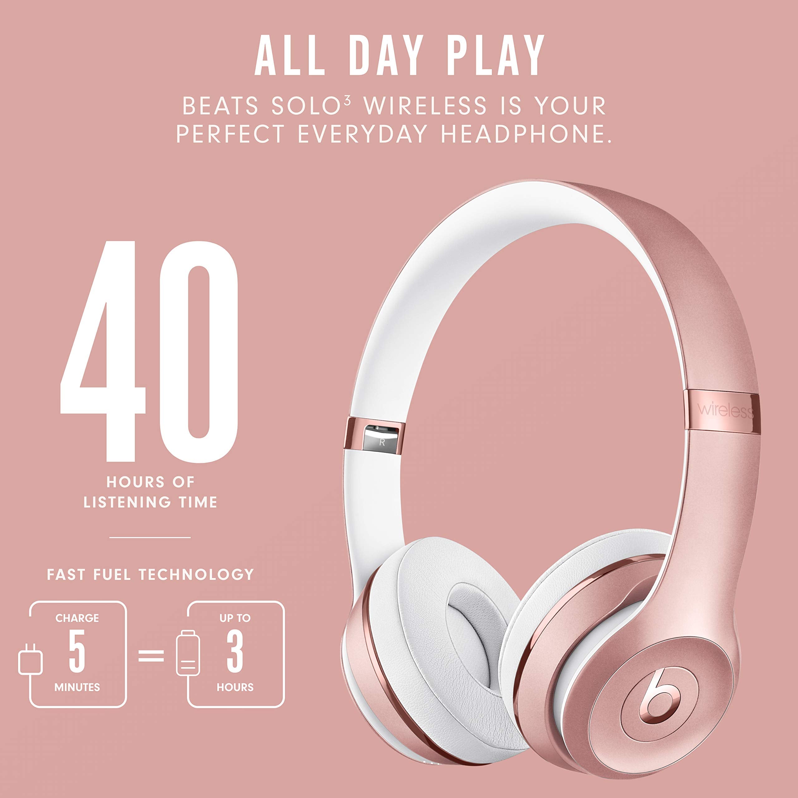 Beats Solo3 Wireless On-Ear Headphones - Apple W1 Headphone Chip, Class 1 Bluetooth, 40 Hours of Listening Time, Built-in Microphone - Red